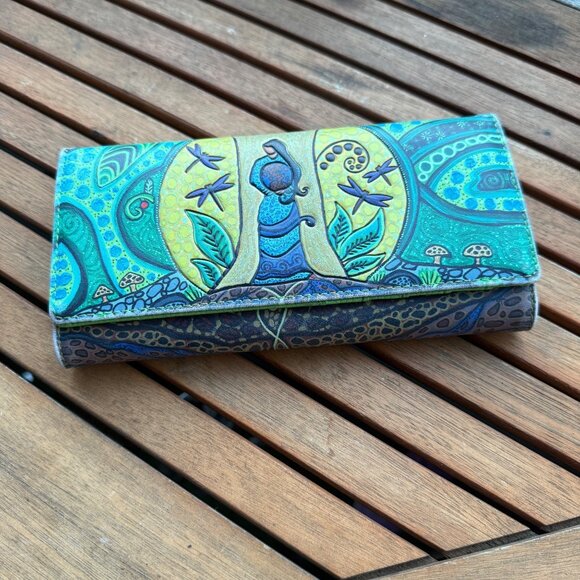 Hand-Painted Leah Dorion Wallet With Multicolor Art Design & Green Interior - Picture 1 of 6